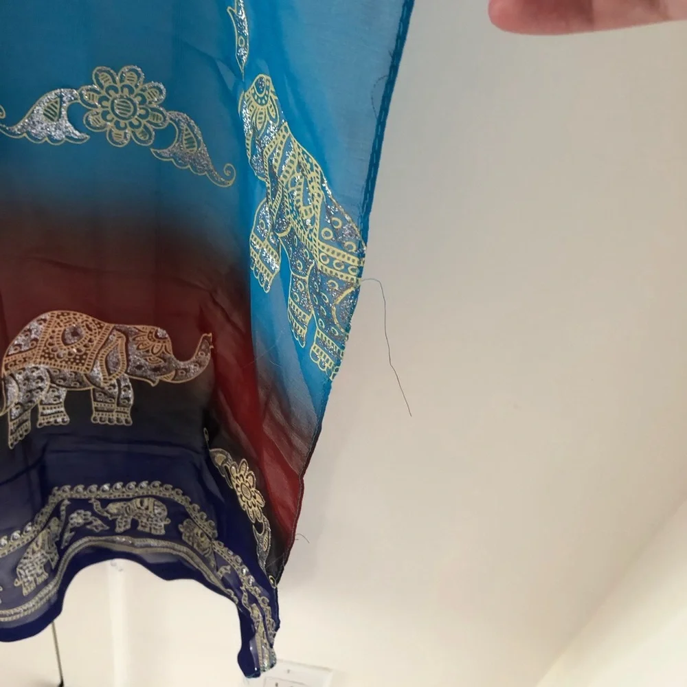 Semi-sheer Purple & Blue Ombre Glitter Elephant Tapestry (7 x 3.5 ft)